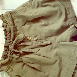 Olive green high waisted paperbag shorts